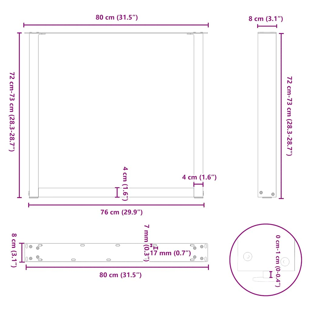 Nohy konferenčního stolku ve tvaru U 2 ks antracit 80x(72-73)cm