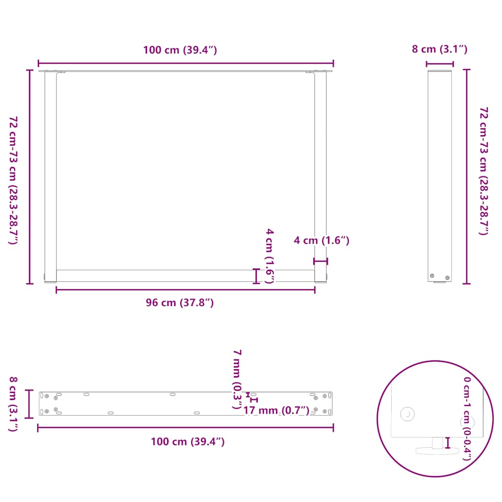 Nohy konferenčního stolku ve tvaru U 2 ks bílé 100x(72-73) cm