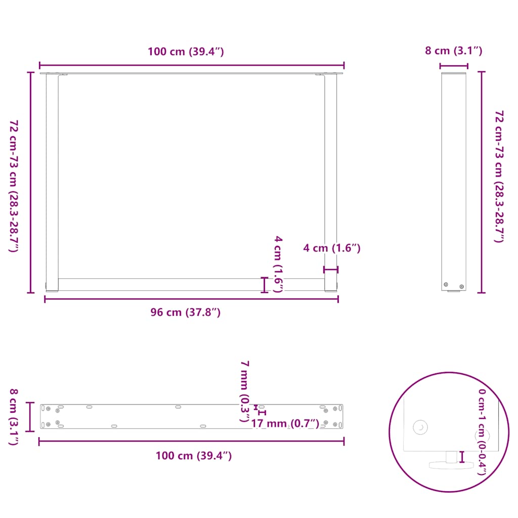 Nohy konferenčního stolku ve tvaru U 2 ks černé 100x(72-73) cm