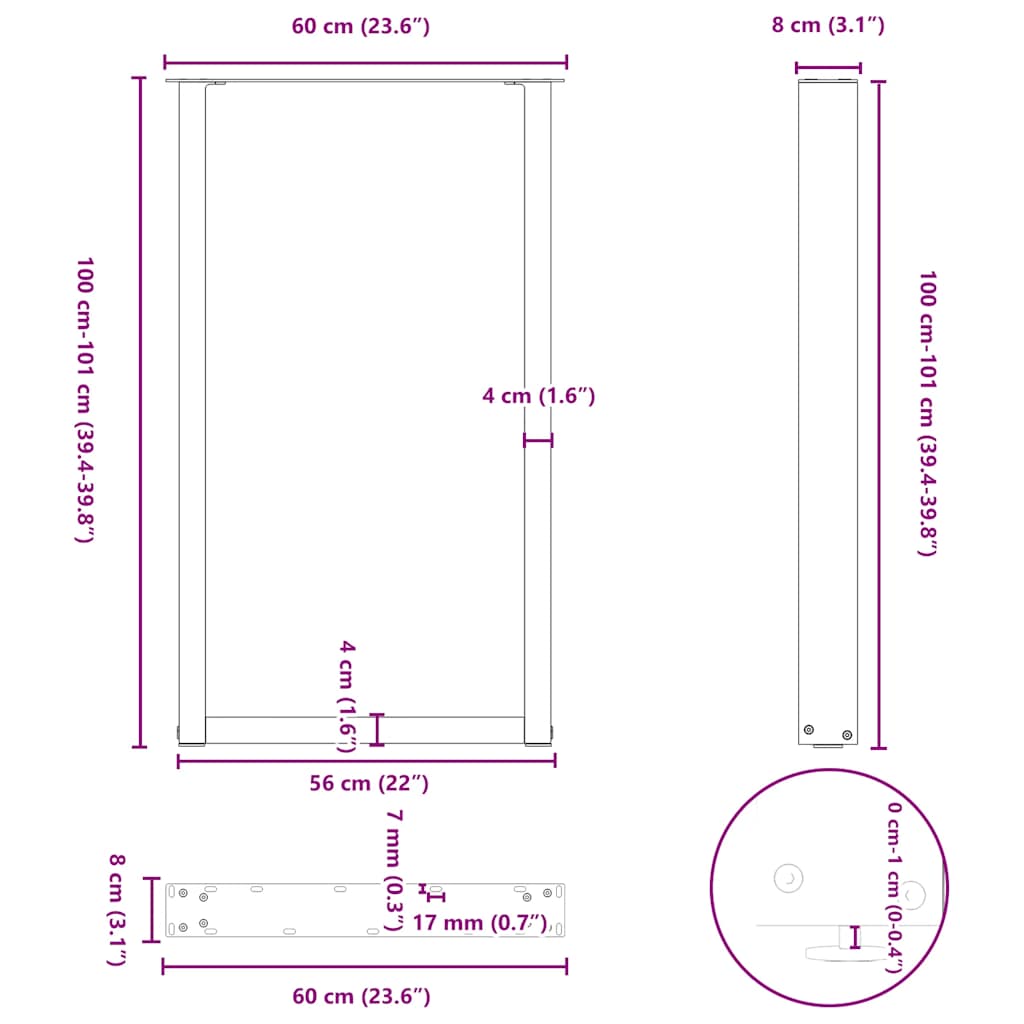 Nohy konferenčního stolku ve tvaru U 2 ks 60x(100-101) cm ocel