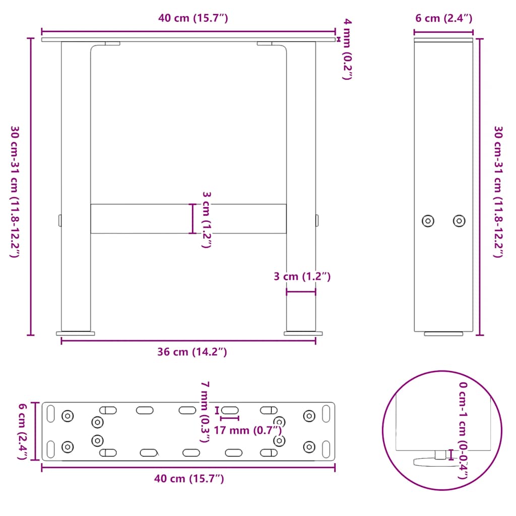 Nohy konferenčního stolku černé 2 ks 40x(30-31) cm ocelové