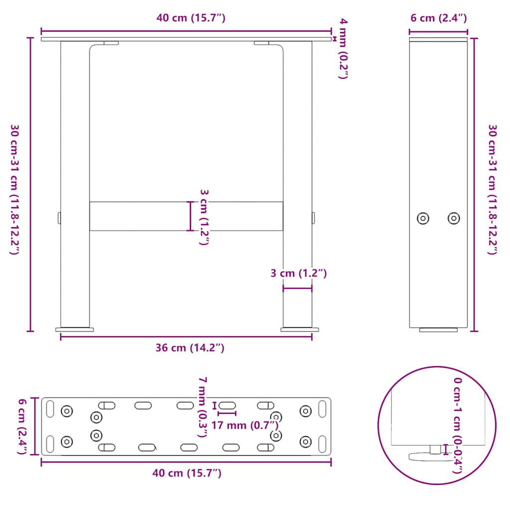 Nohy konferenčního stolku antracitové 2 ks 40x(30-31)cm ocelové