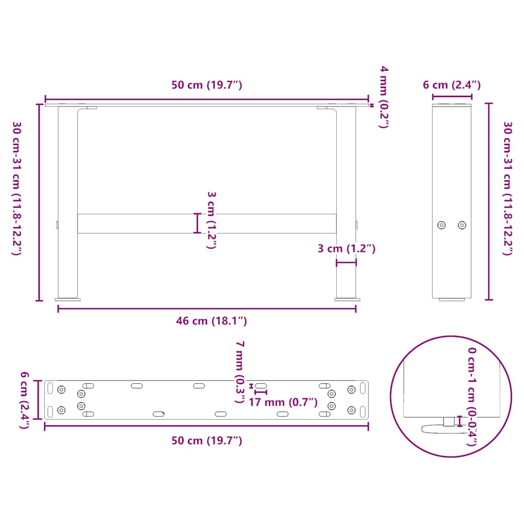 Nohy konferenčního stolku černé 2 ks 50x(30-31) cm ocelové