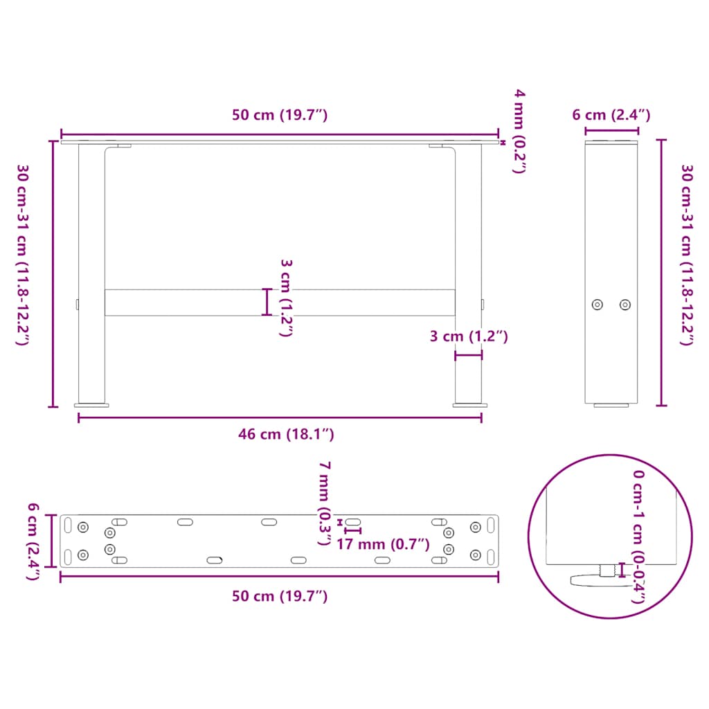 Nohy konferenčního stolku bílé 2 ks 50x(30-31) cm ocelové