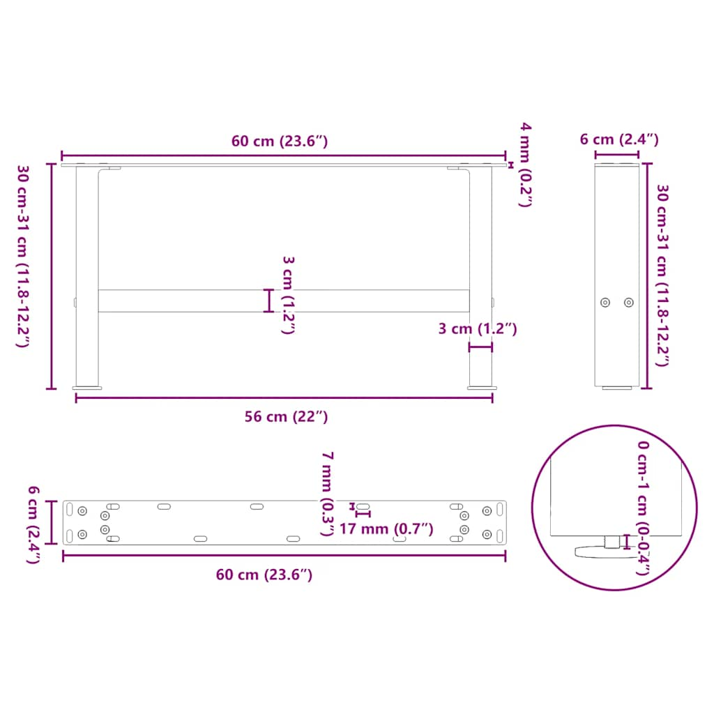 Nohy konferenčního stolku černé 2 ks 60x(30-31) cm ocelové