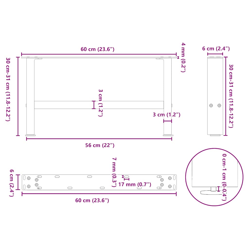 Nohy konferenčního stolku bílé 2 ks 60x(30-31) cm ocelové