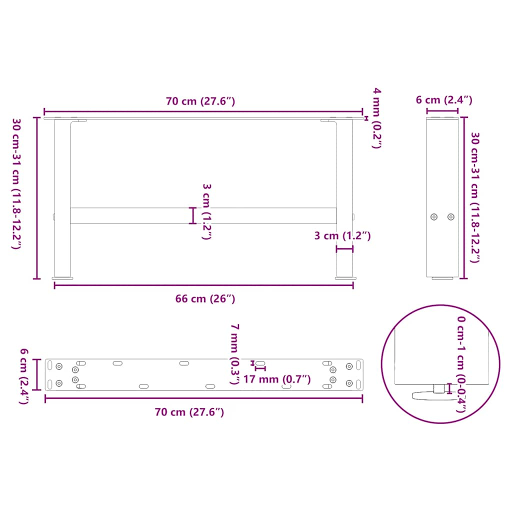 Nohy konferenčního stolku černé 2 ks 70x(30-31) cm ocelové