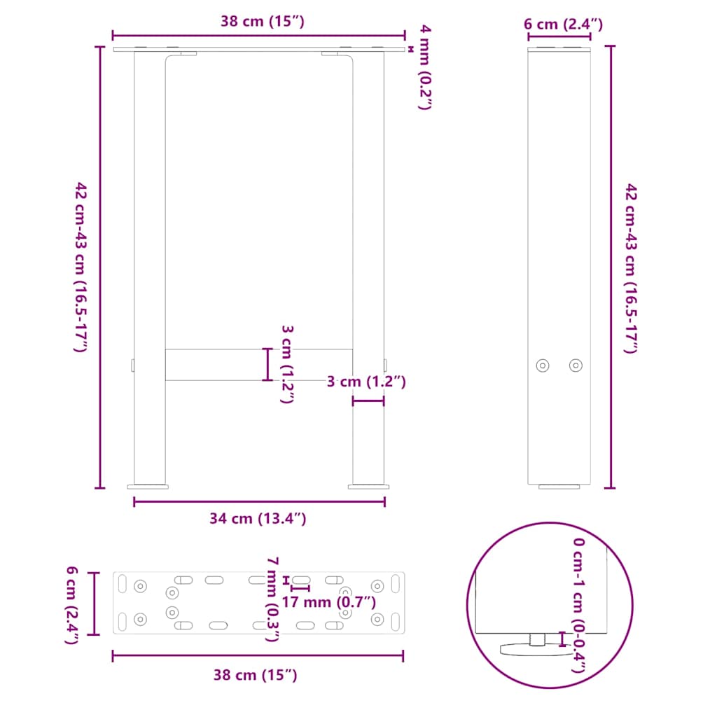 Nohy konferenčního stolku černé 2 ks 38x(42-43) cm