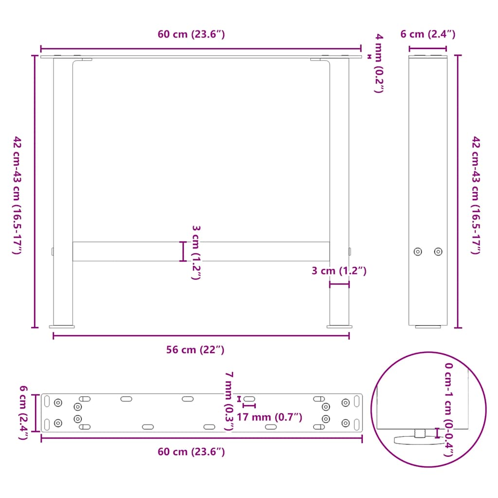 Nohy konferenčního stolku černé 2 ks 60x(42-43) cm