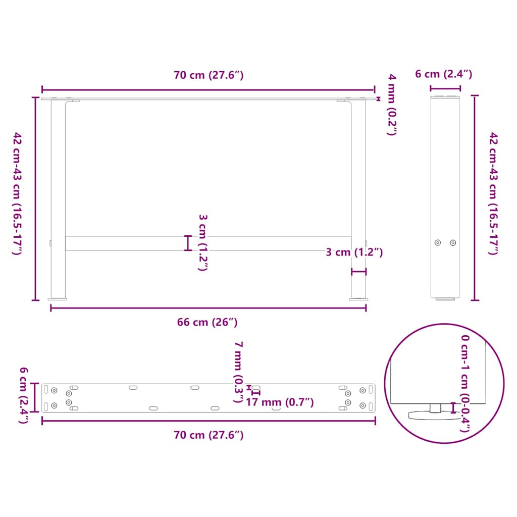 Nohy konferenčního stolku černé 2 ks 70x(42-43) cm