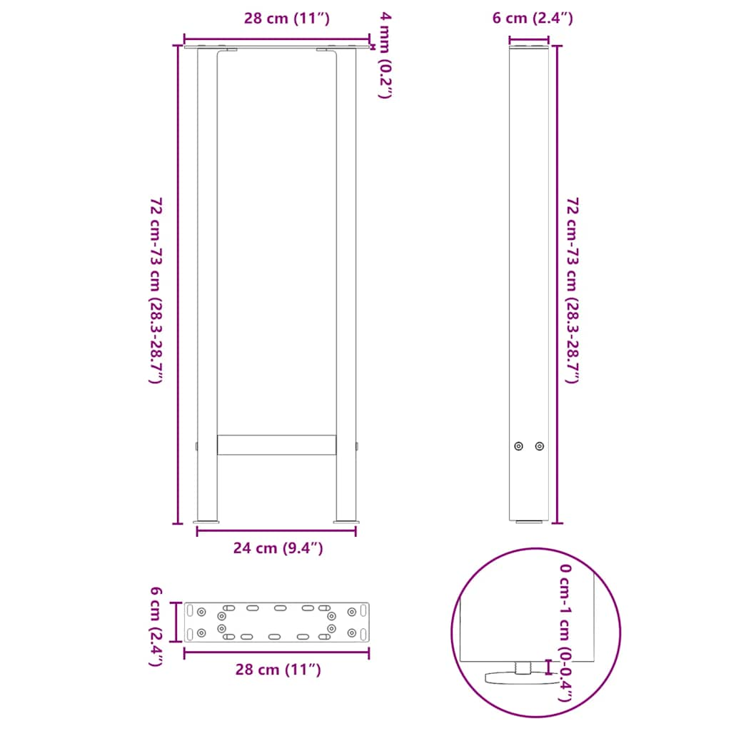 Nohy konferenčního stolku antracitová 2 ks 28x(72-73) cm