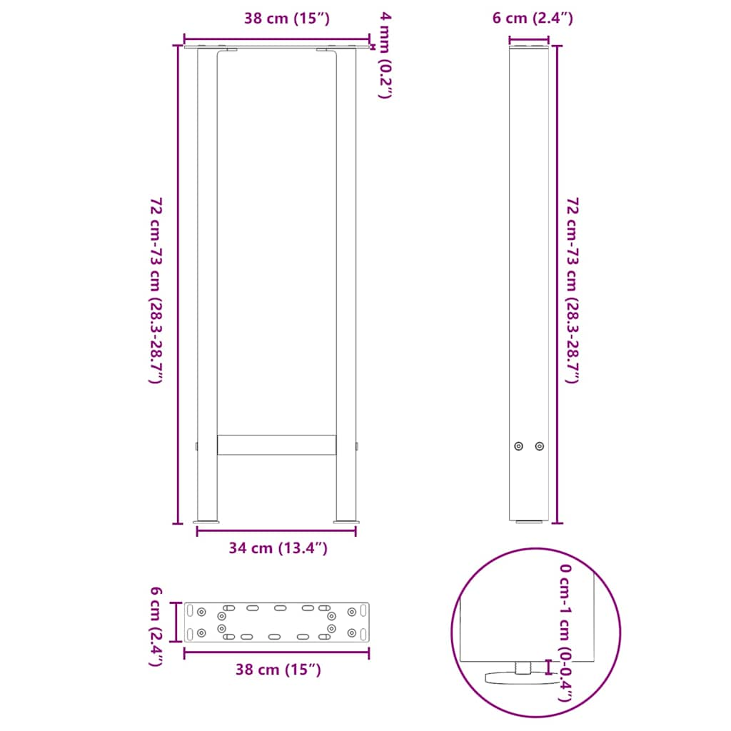 Nohy konferenčního stolku bílé 2 ks 38x(72-73) cm