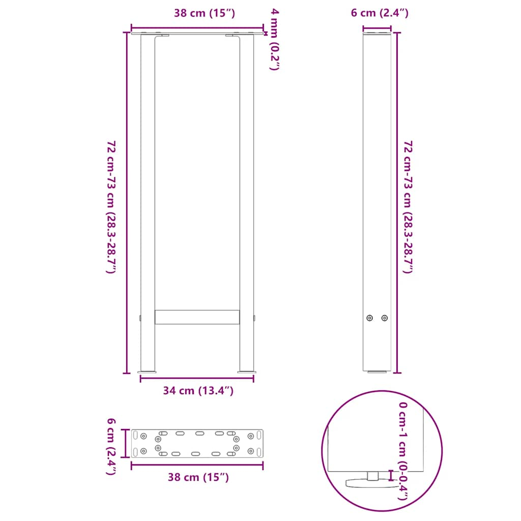 Nohy konferenčního stolku antracitová 2 ks 38x(72-73) cm