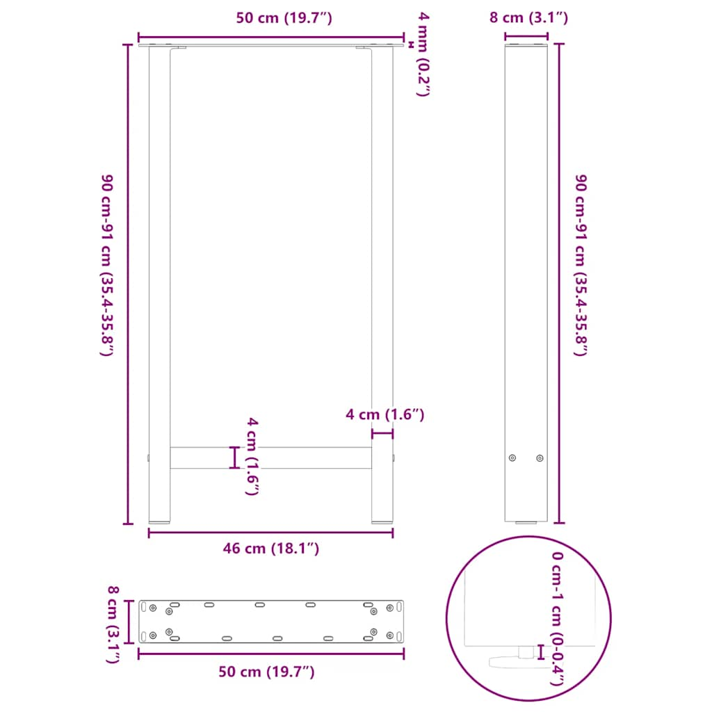 Nohy konferenčního stolku antracitová 2 ks 50x(90-91) cm ocel