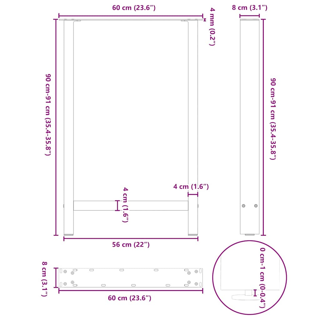 Nohy konferenčního stolku antracitová 2 ks 60x(90-91) cm ocel