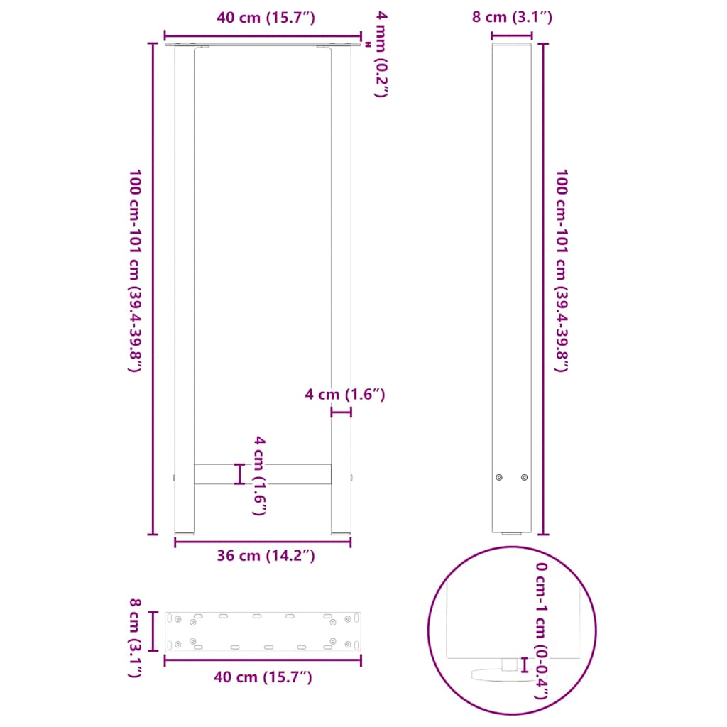 Nohy konferenčního stolku černé 2 ks 40x(100-101) cm ocel