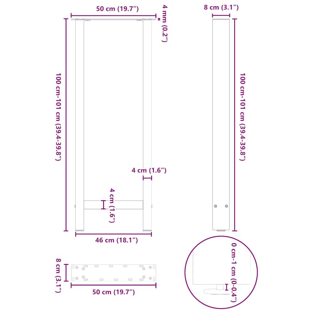 Nohy konferenčního stolku antracitová 2 ks 50x(100-101) cm ocel