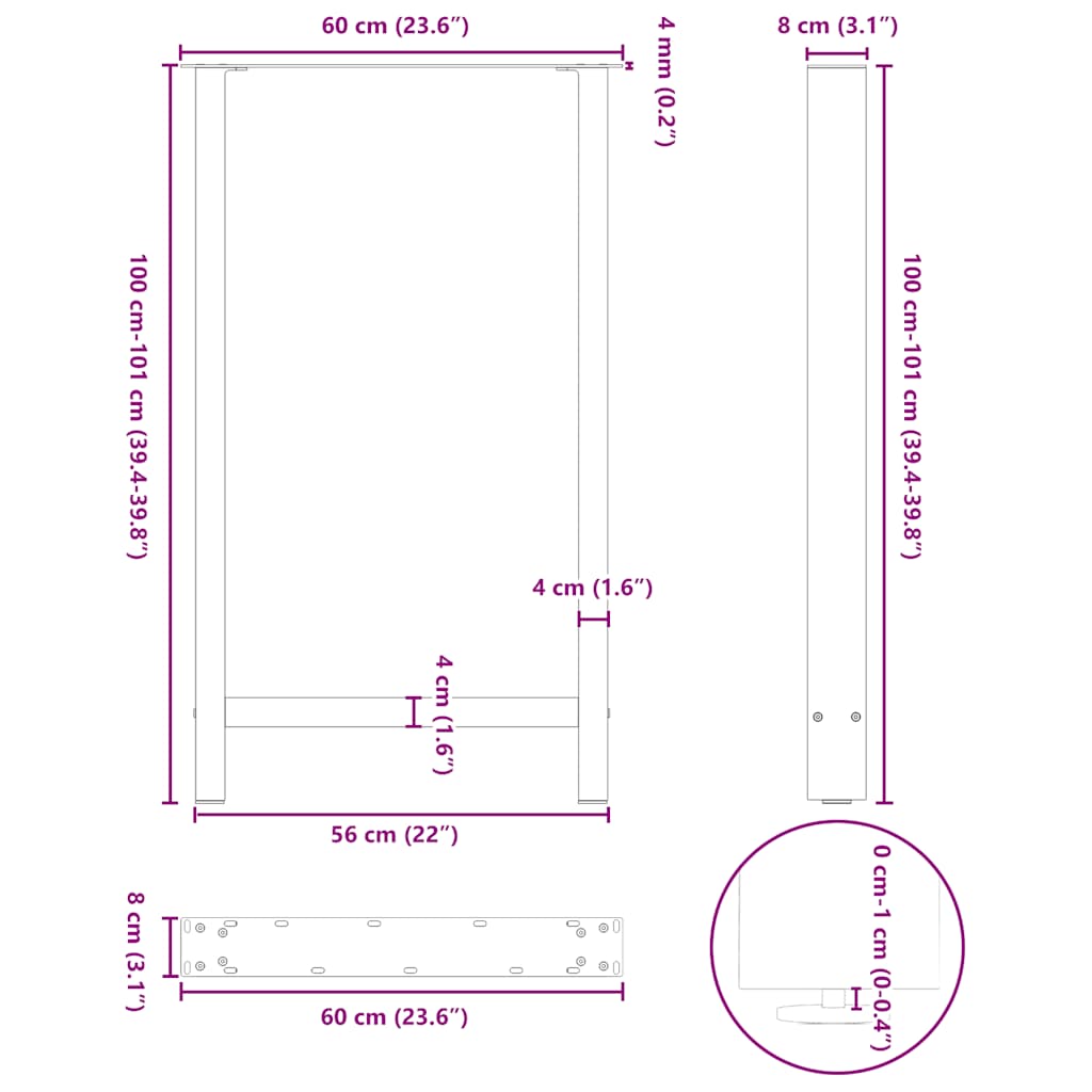 Nohy konferenčního stolku bílé 2 ks 60x(100-101) cm ocel