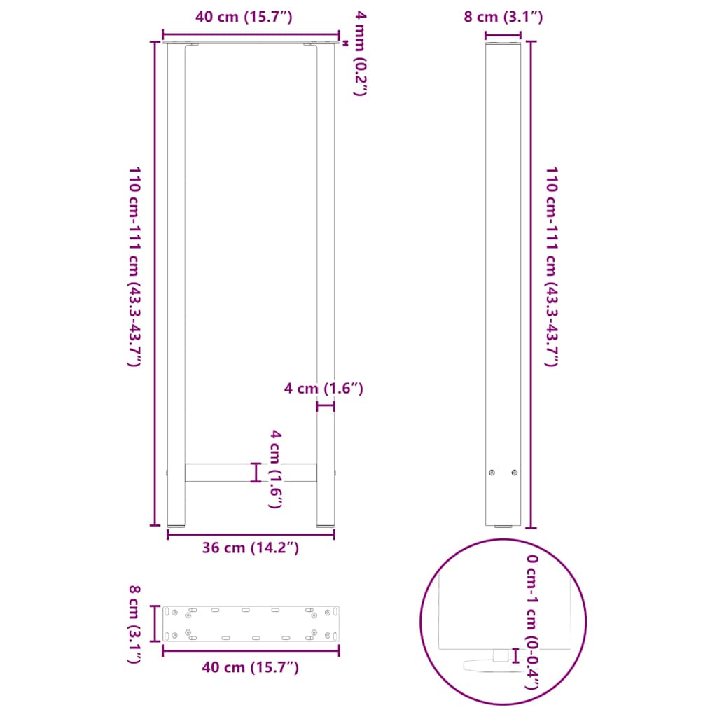 Nohy konferenčního stolku černé 2 ks 40x(110-111) cm ocel