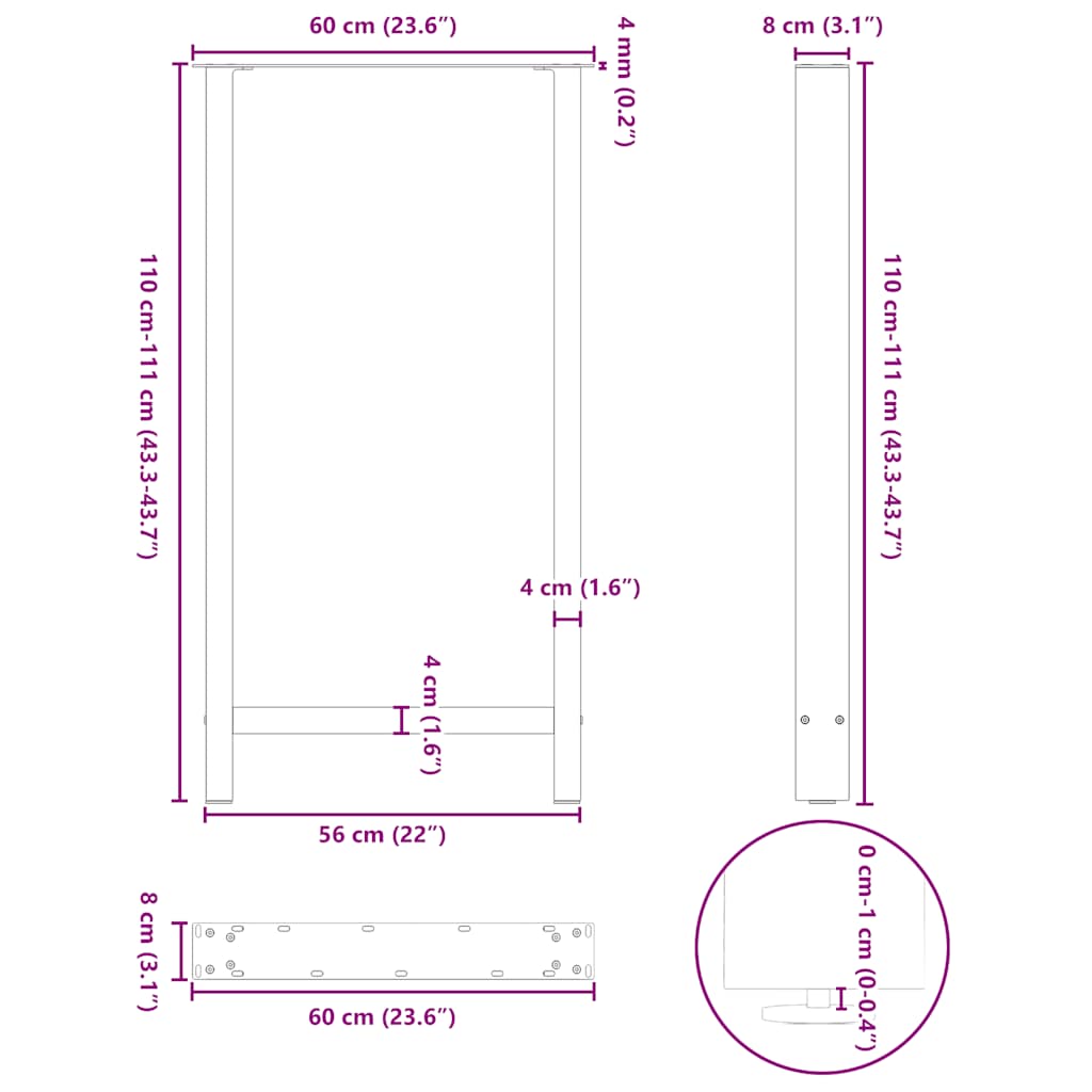 Nohy konferenčního stolku černé 2 ks 60x(110-111) cm ocel