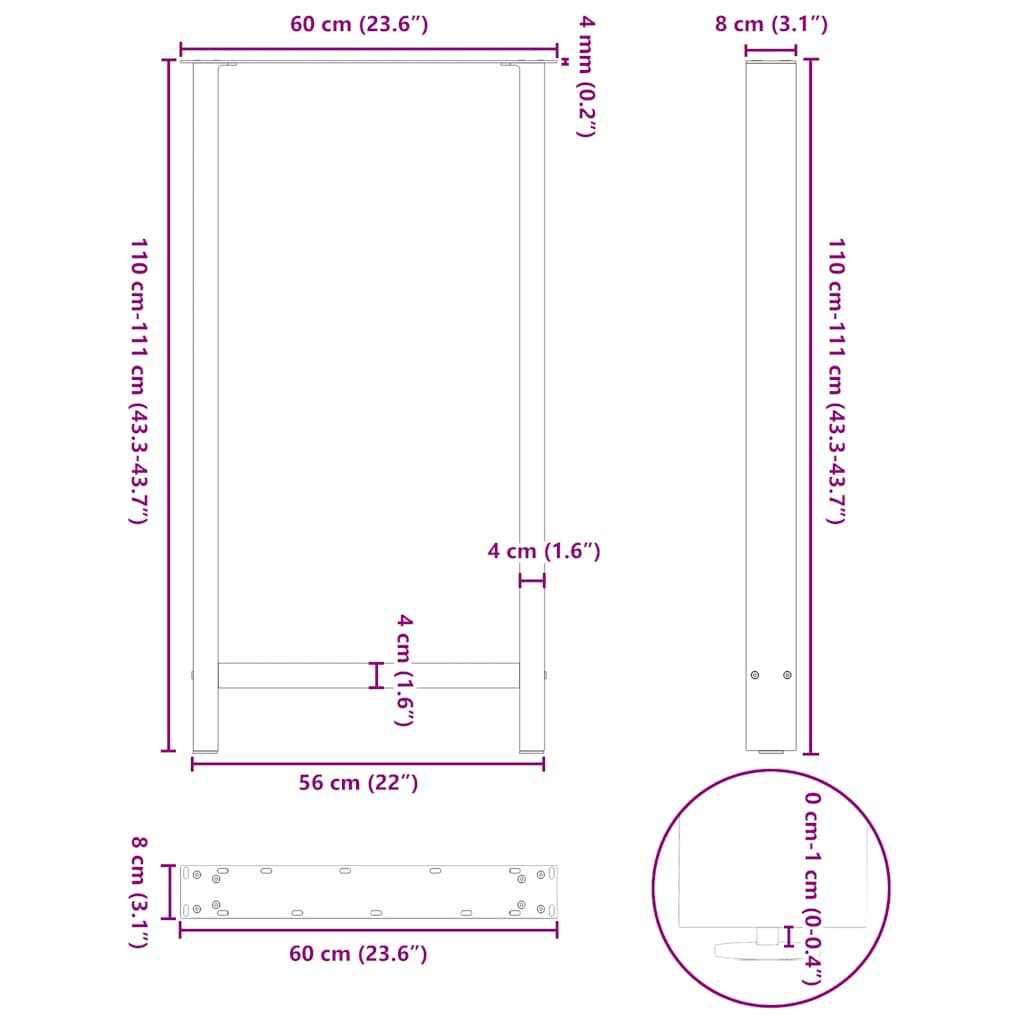 Nohy konferenčního stolku bílé 2 ks 60x(110-111) cm ocel