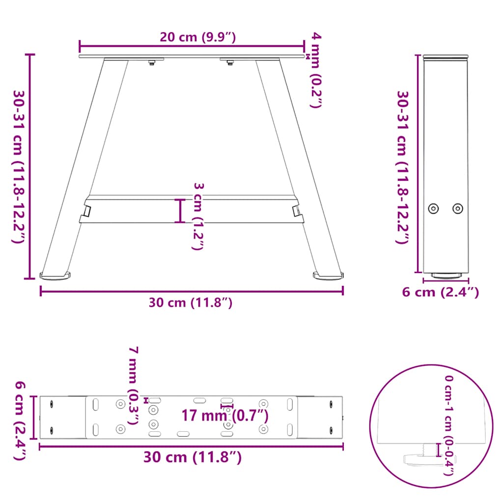 Nohy konferenčního stolku ve tvaru A 2 ks bílé 30x(30-31) cm