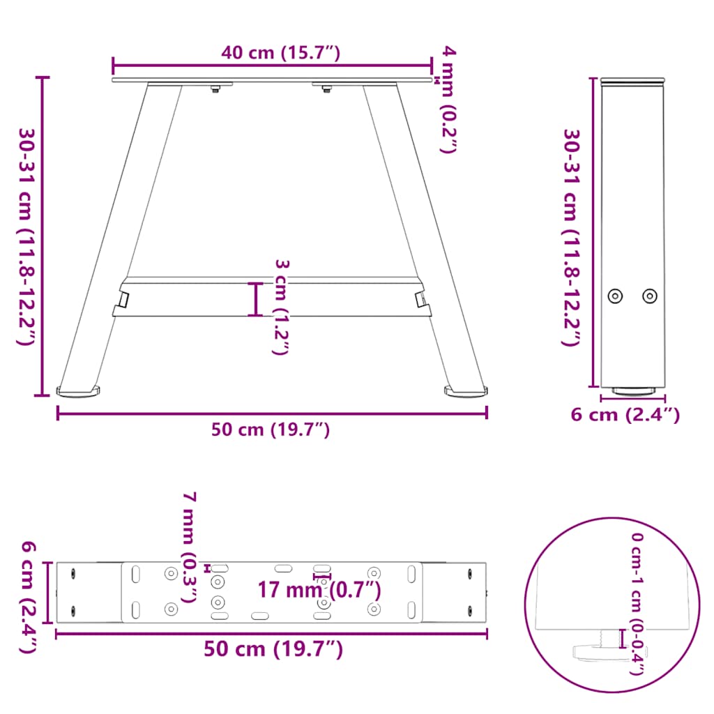 Nohy konferenčního stolku ve tvaru A 2 ks černé 50x(30-31) cm