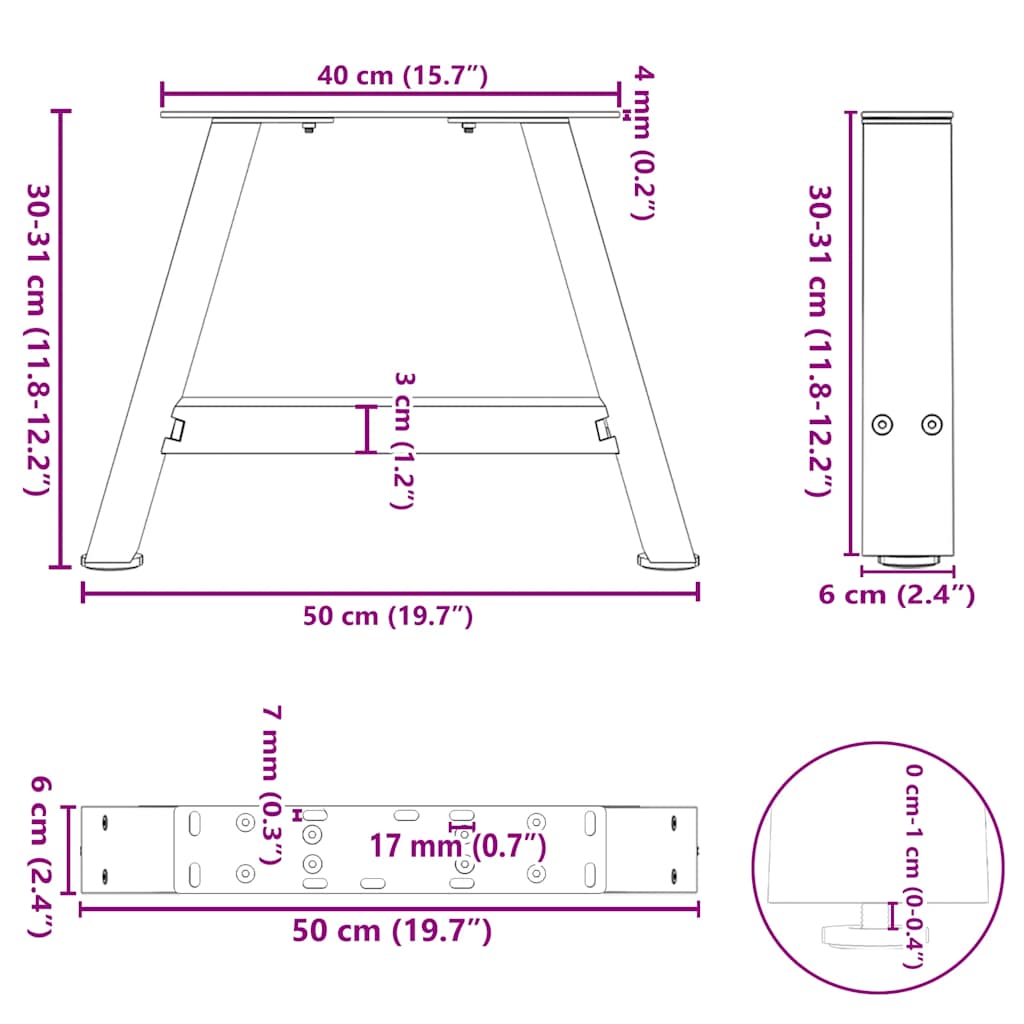 Nohy konferenčního stolku ve tvaru A 2 ks bílé 50x(30-31) cm