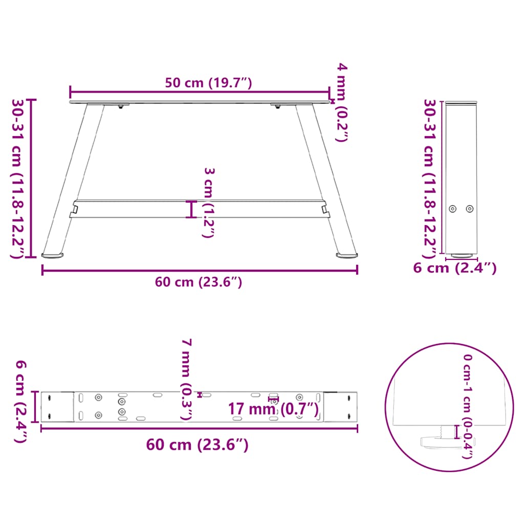 Nohy konferenčního stolku ve tvaru A 2 ks 60x(30-31) cm ocel