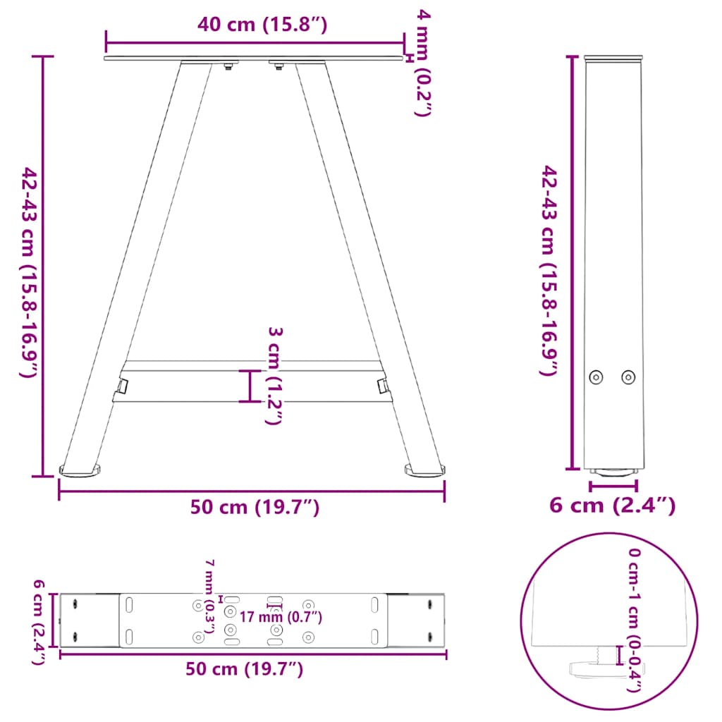 Nohy konferenčního stolku ve tvaru A 2 ks černé 50x(42-43) cm