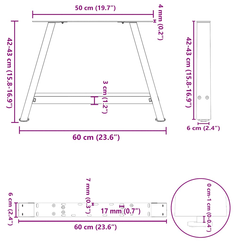 Nohy konferenčního stolku ve tvaru A 2 ks černé 60x(42-43) cm