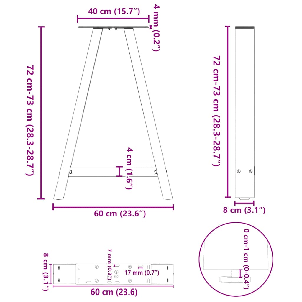 Nohy konferenčního stolku ve tvaru A 2 ks černé 60x(72-73) cm