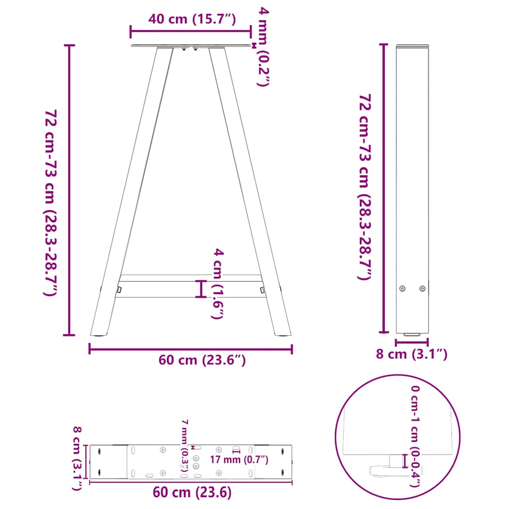 Nohy konferenčního stolku ve tvaru A 2 ks 60x(72-73) cm ocel