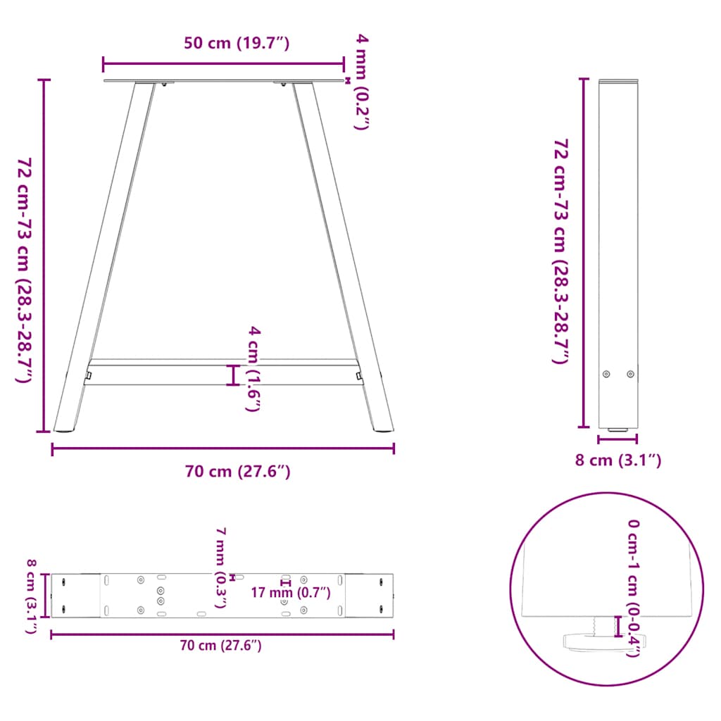 Nohy konferenčního stolku ve tvaru A 2 ks černé 70x(72-73) cm