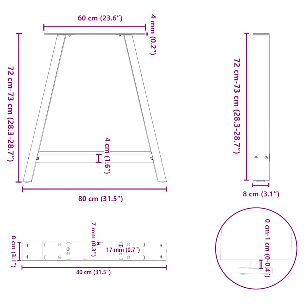 Nohy konferenčního stolku ve tvaru A 2 ks černé 80x(72-73) cm