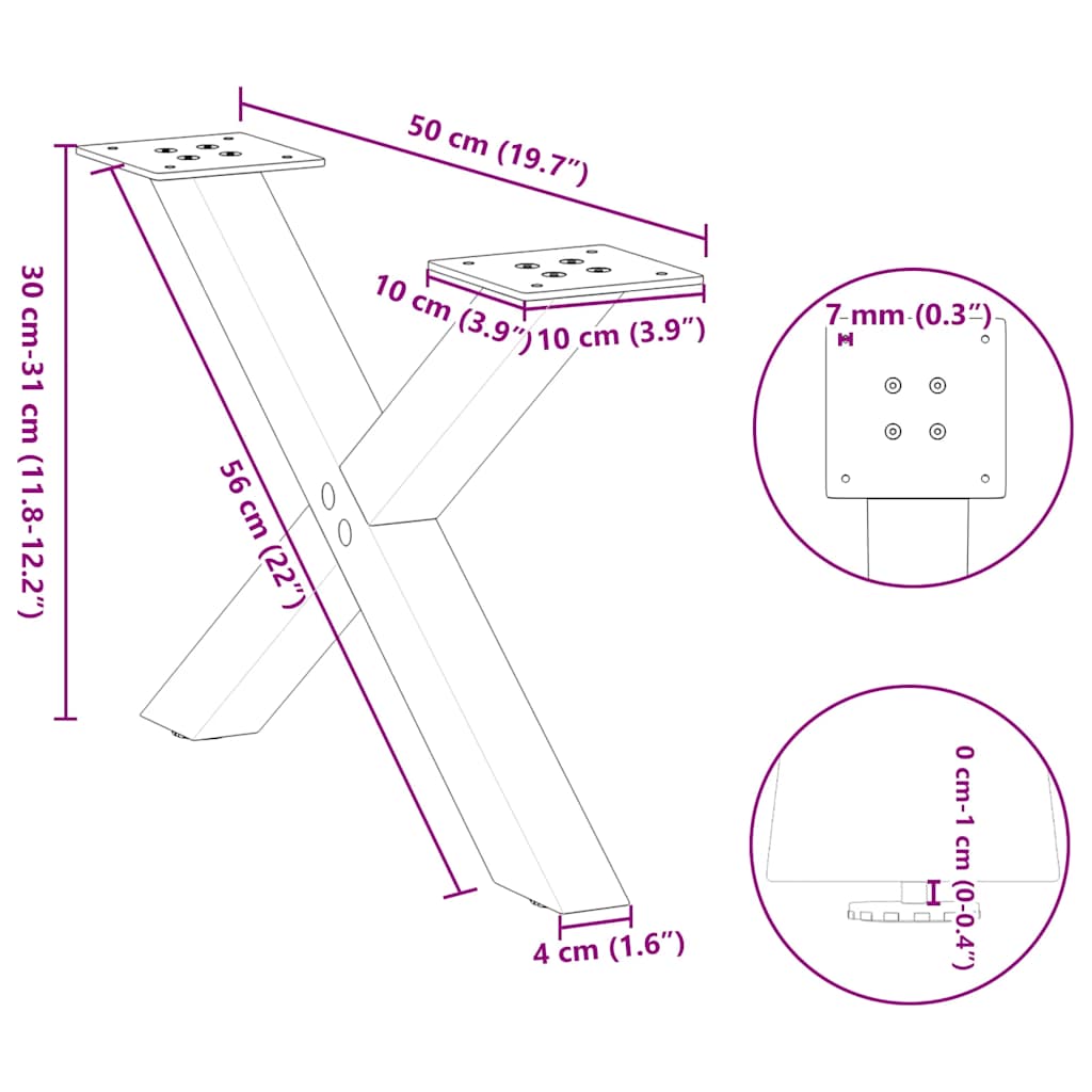 Nohy konferenčního stolku ve tvaru X 2 ks černé 50x(30-31) cm