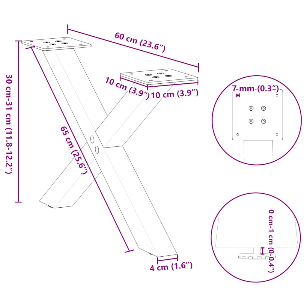 Nohy konferenčního stolku ve tvaru X 2 ks černé 60x(30-31) cm