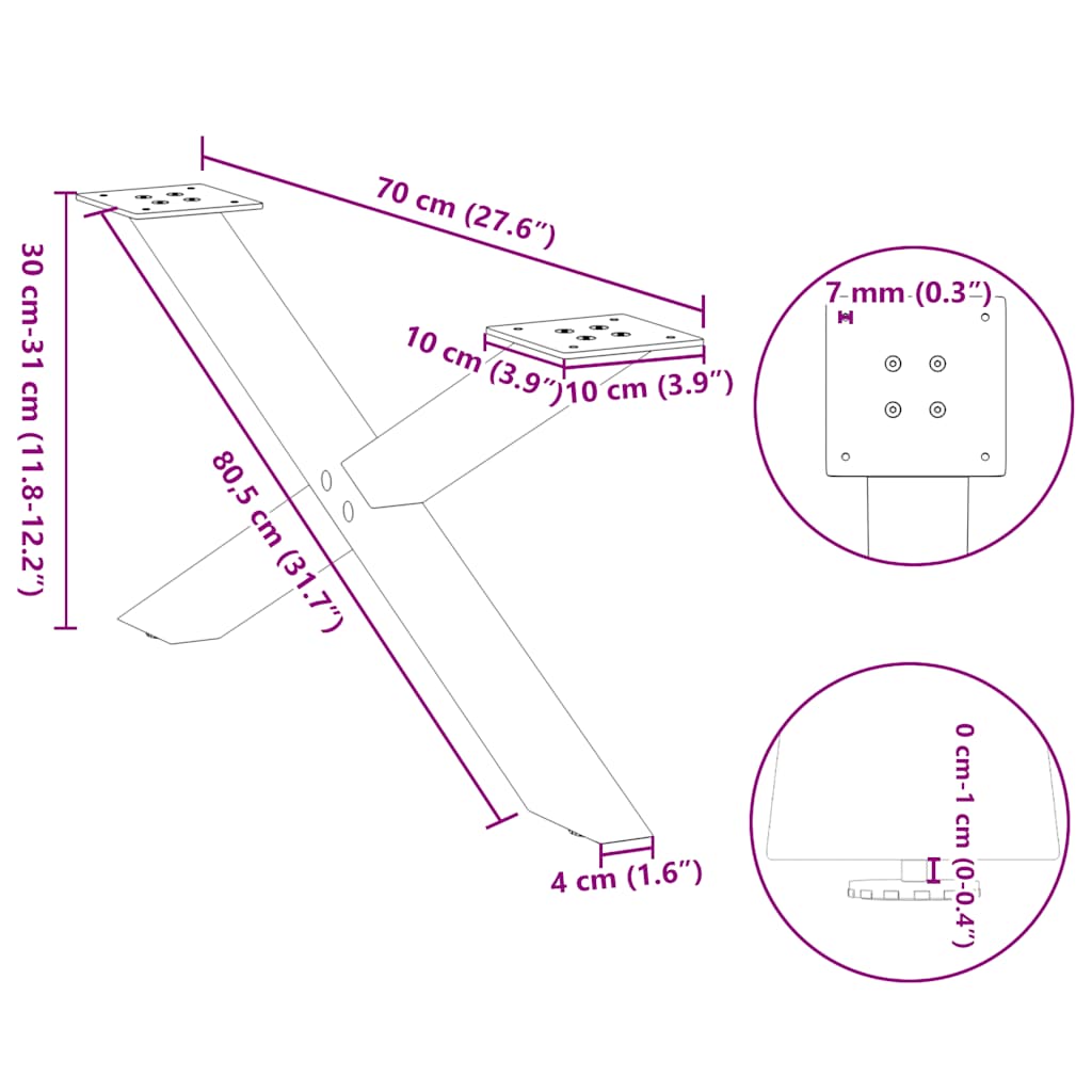 Nohy konferenčního stolku ve tvaru X 2 ks 70x(30-31) cm ocel