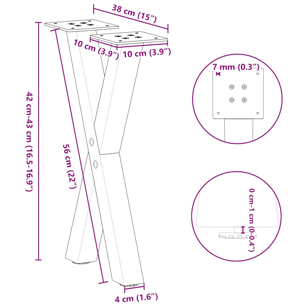 Nohy konferenčního stolku ve tvaru X 2 ks 38x(42-43) cm ocel