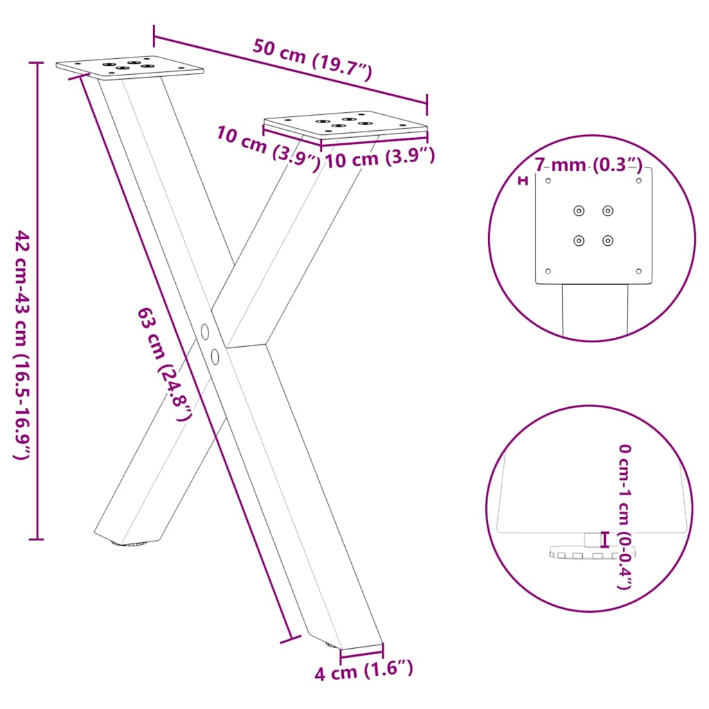 Nohy konferenčního stolku ve tvaru X 2 ks 50x(42-43) cm ocel