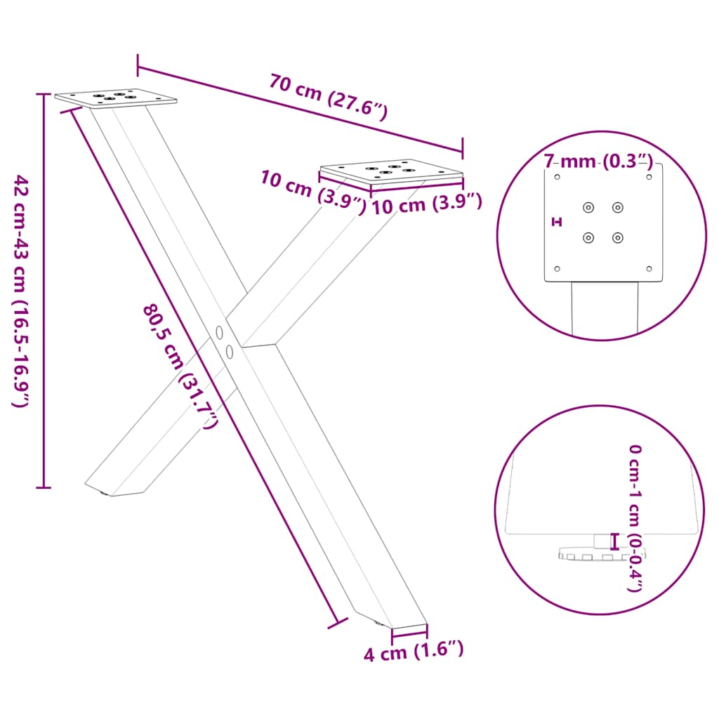 Nohy konferenčního stolku ve tvaru X 2 ks 70x(42-43) cm