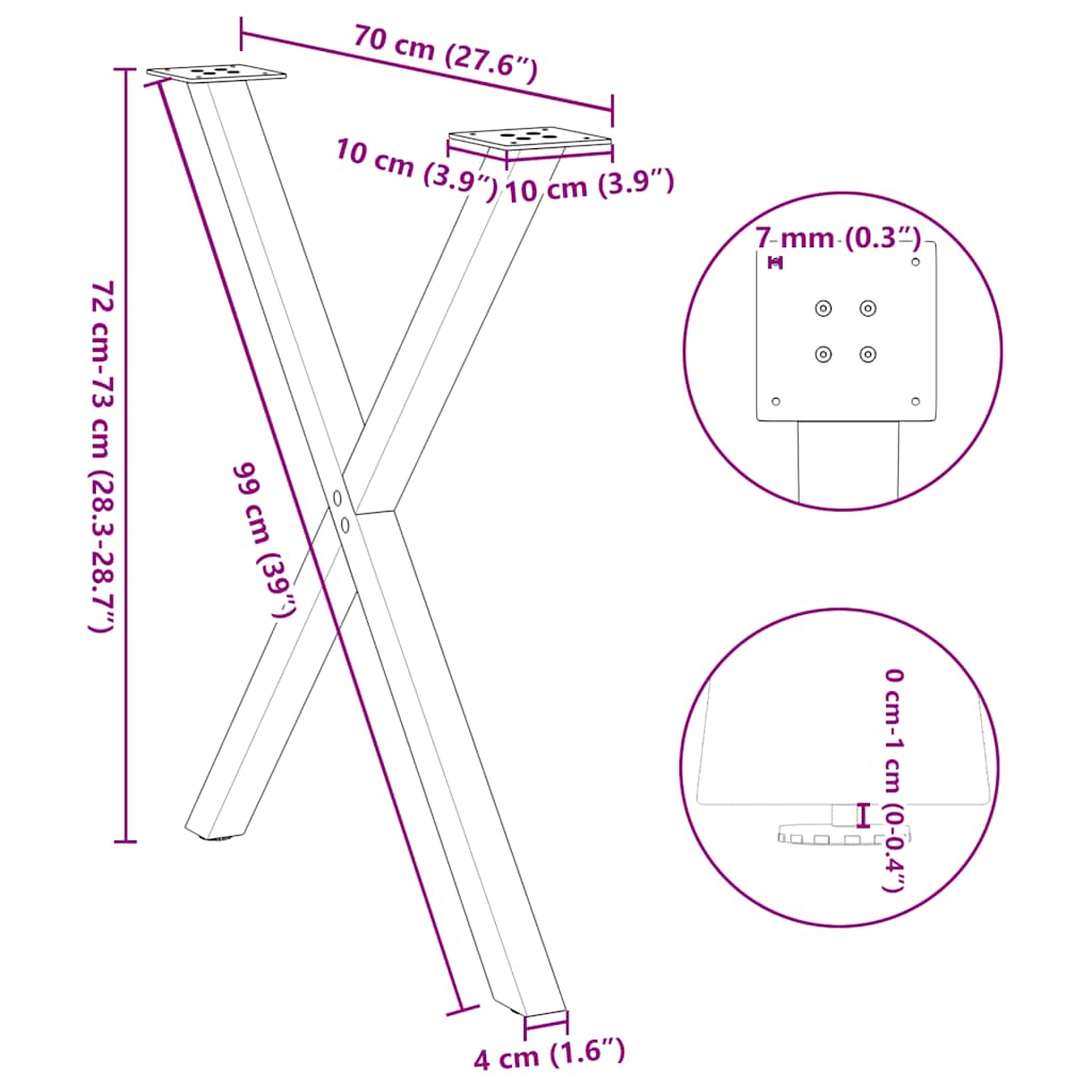 Nohy jídelního stolku ve tvaru X 2 ks 70x(72-73) cm