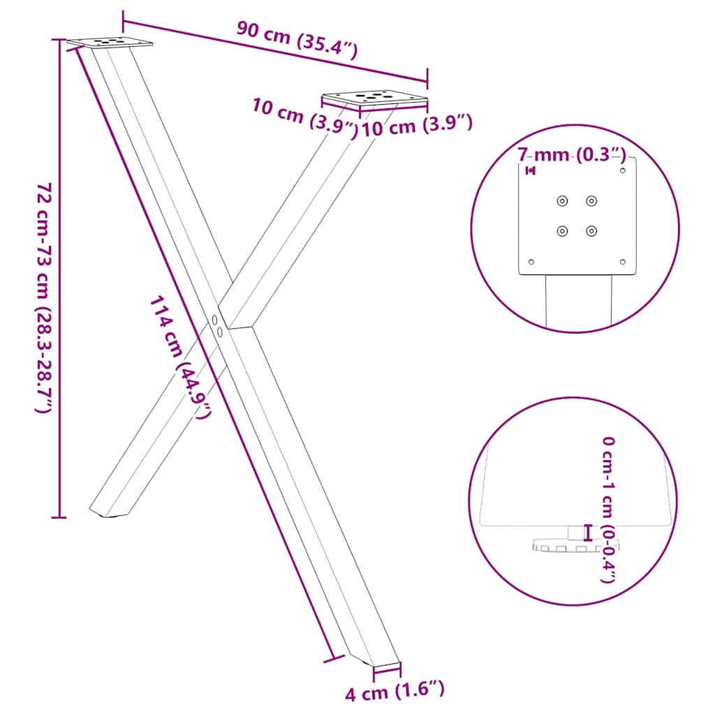 Nohy jídelního stolku ve tvaru X 2 ks černé 90x(72-73) cm