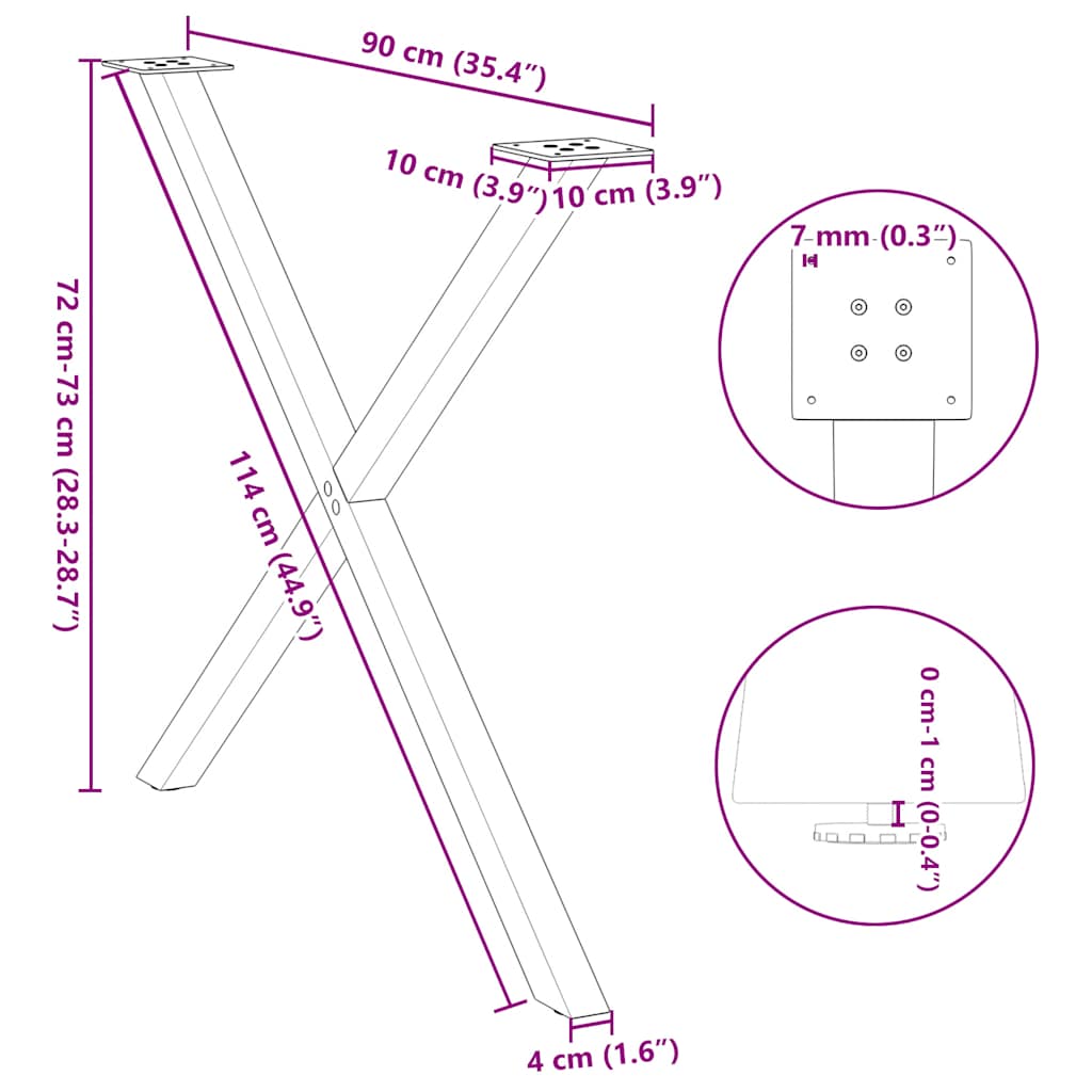 Nohy jídelního stolku ve tvaru X 2 ks bílé 90x(72-73) cm