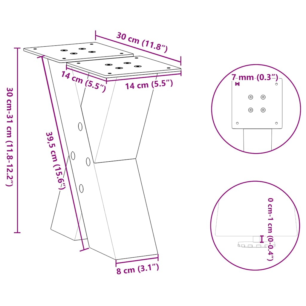 Nohy konferenčního stolku ve tvaru X 2 ks 30x(30-31) cm ocel