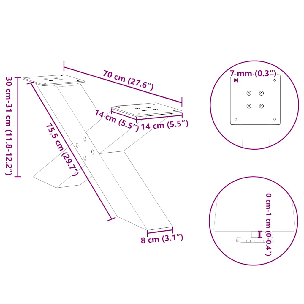 Nohy konferenčního stolku ve tvaru X 2 ks černé 70x(30-31) cm