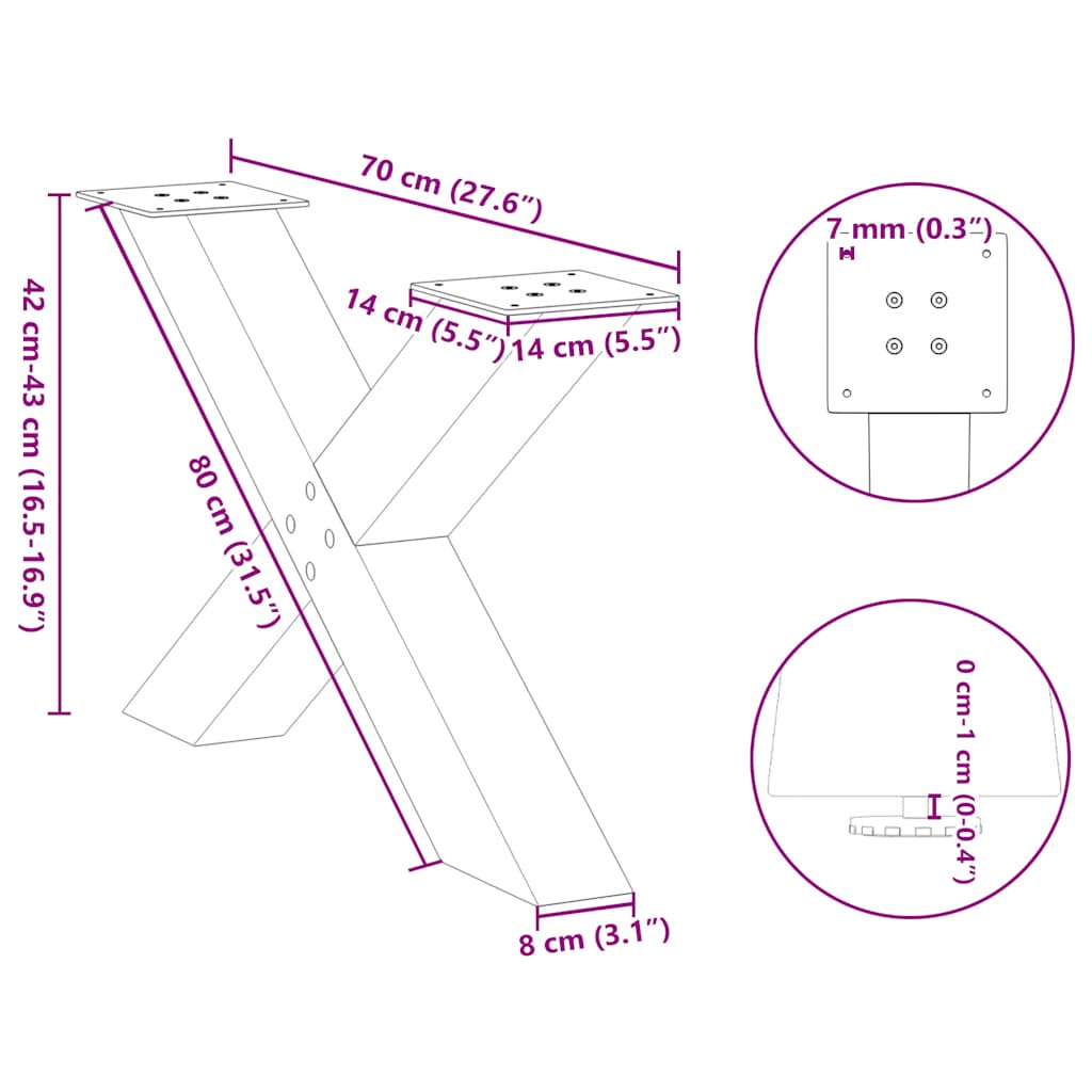 Nohy konferenčního stolku ve tvaru X 2 ks černé 70x(42-43) cm