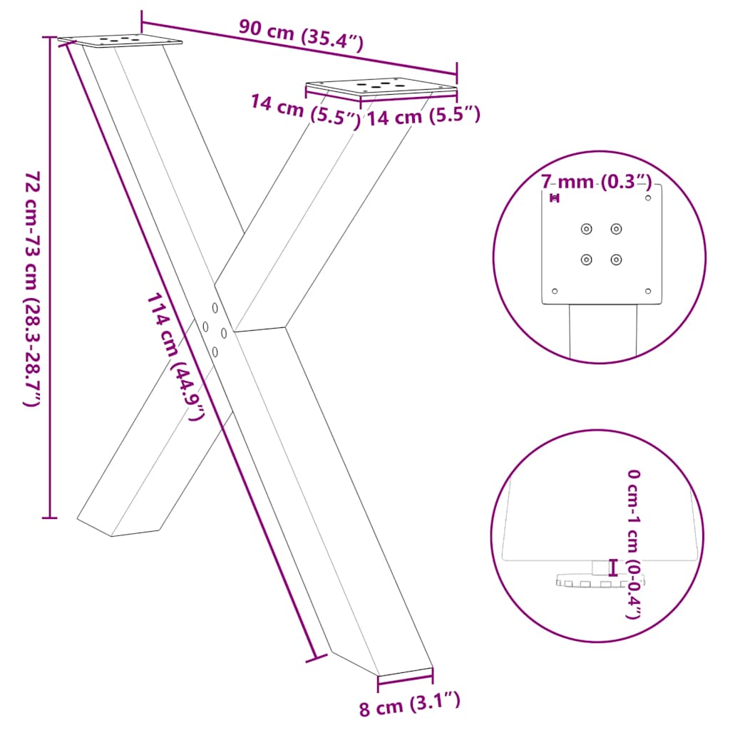 Nohy jídelního stolku ve tvaru X 3 ks černé 90x(72-73) cm