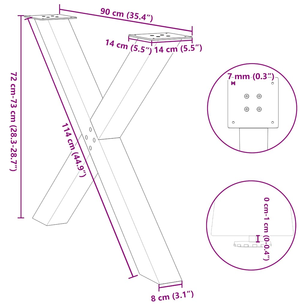 Nohy jídelního stolku ve tvaru X 3 ks 90x(72-73) cm