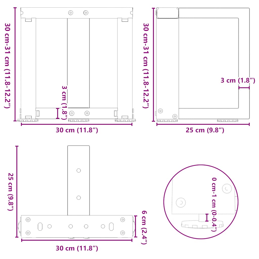 Nohy konferenčního stolku ve tvaru T 2 ks černé 30x25x(30-31)cm